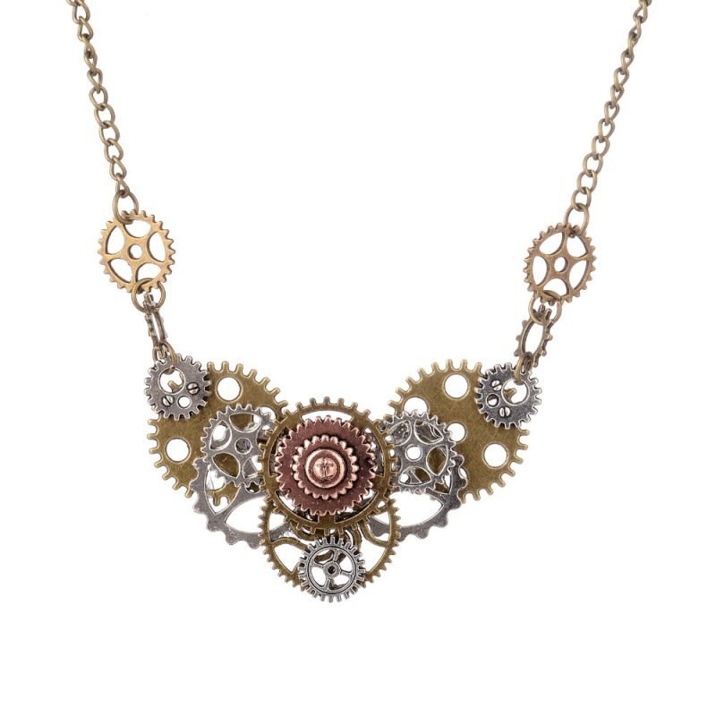 Silver Bronze Copper Gear Steampunk Trend Necklace