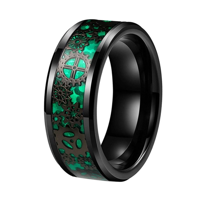 8mm 6mm Tungsten Couple's Black Gear Set Ring